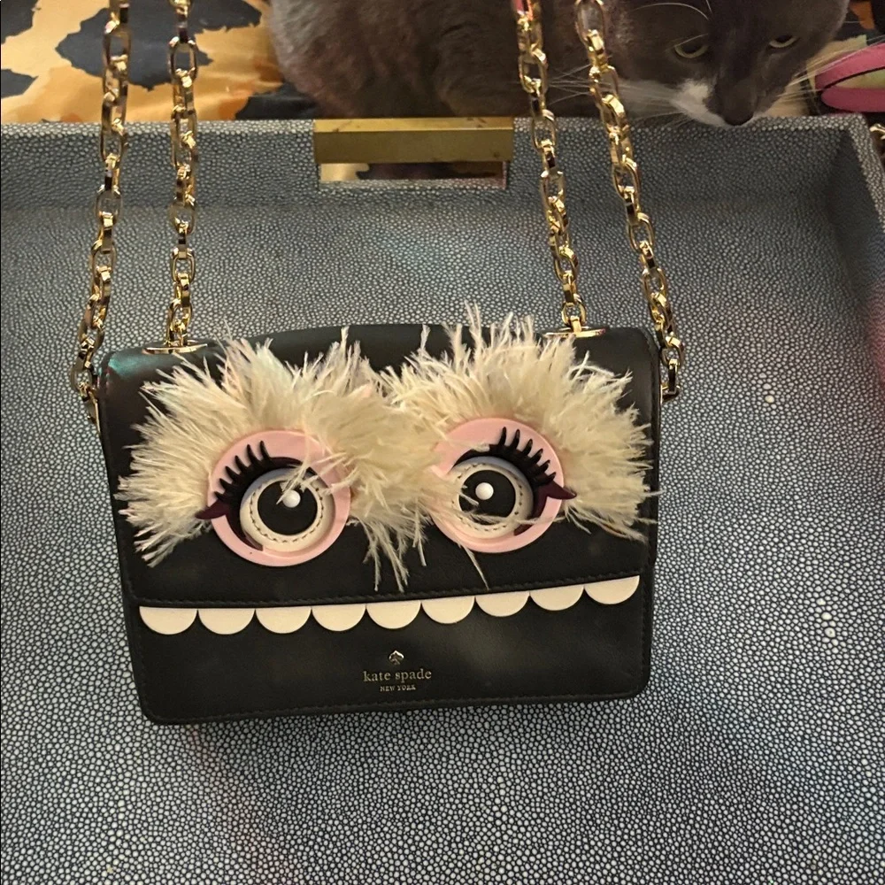 Kate Spade Black and Cream Furry Eyed Crossbody, Monster Party Crossbody - Picture 4 of 8